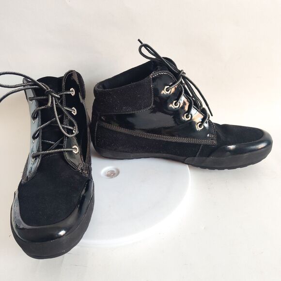 Timberland Womens Chukka Boots 8.5 Lounger Black Patent Leather Lace-up Booties - Picture 5 of 9